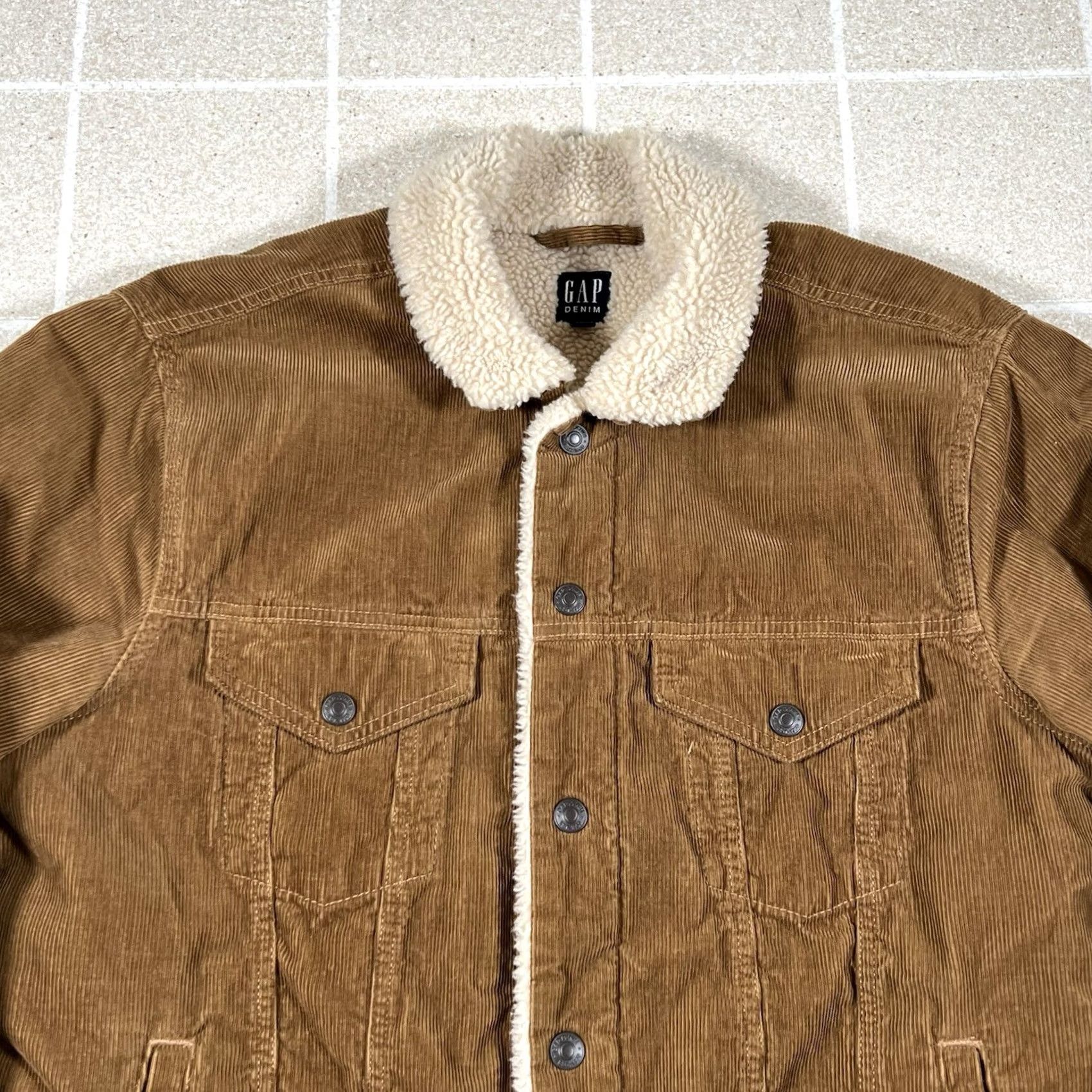 Gap VINTAGE Gap Trucker Jacket Corduroy Sherpa Lined Men M Workwear Brown 90s Gap Shirt Mens Size US M / EU 48-50 / 2 - 2 Thumbnail