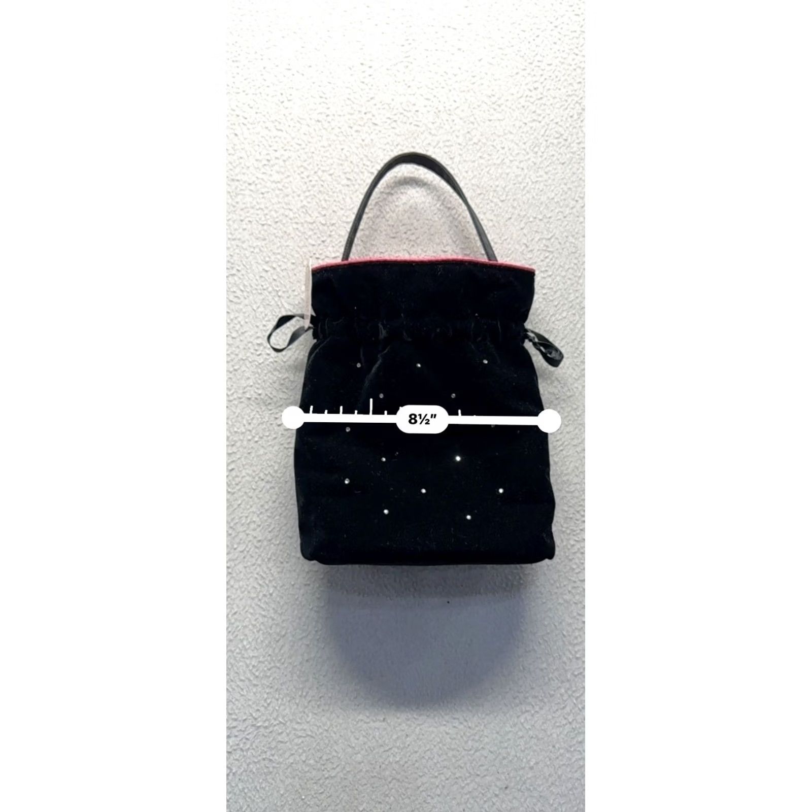 Victoria's Secret Victoria's Secret Bag Velvet Rhinestone Drawstring Satin Pink Lining Womens O/S Black Velvet Exterior Bag Size ONE SIZE - 7 Thumbnail