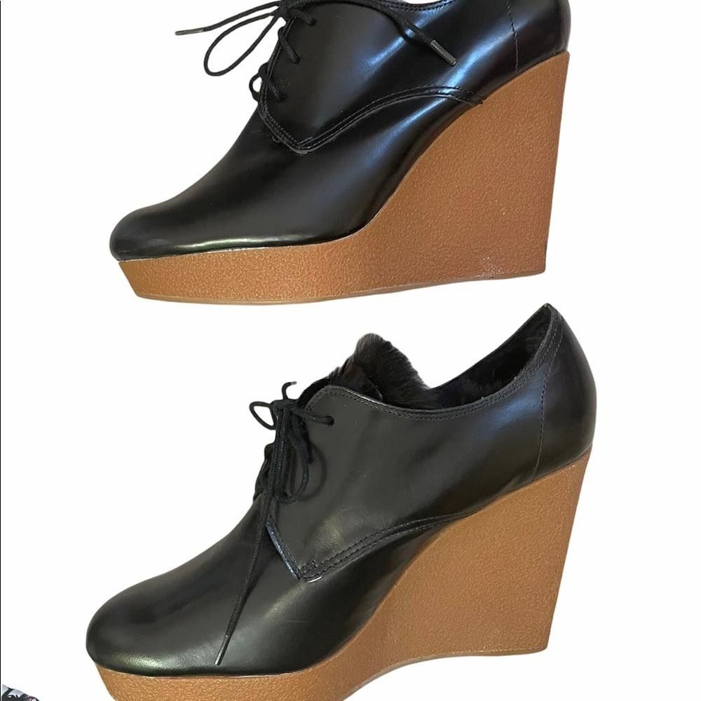 3.1 Phillip Lim 3.1 PHILLIP LIM Black Leather Fur Trim Wedge Pumps Size 10 Size US 10 / IT 40 - 10 Thumbnail
