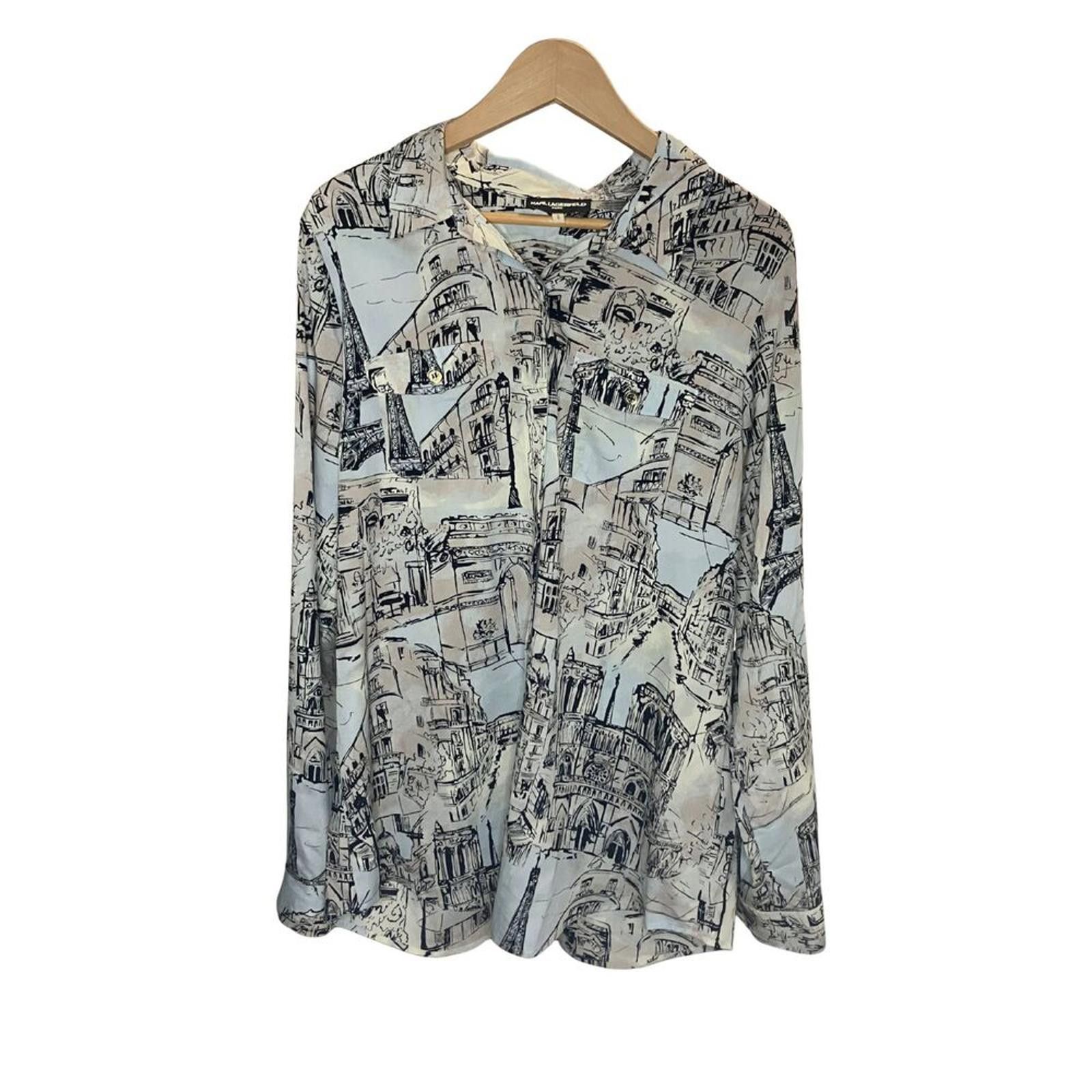 Karl Lagerfeld Karl Lagerfeld Paris Parisian Landmarks Print Blouse Size L Size L / US 10 / IT 46 - 3 Thumbnail