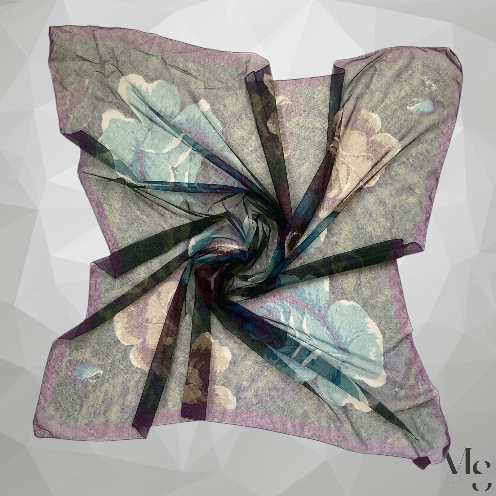 Kenzo KENZO PARIS Purple Green Floral Cotton Veiled Scarf M.In Jap Size ONE SIZE - 2 Thumbnail