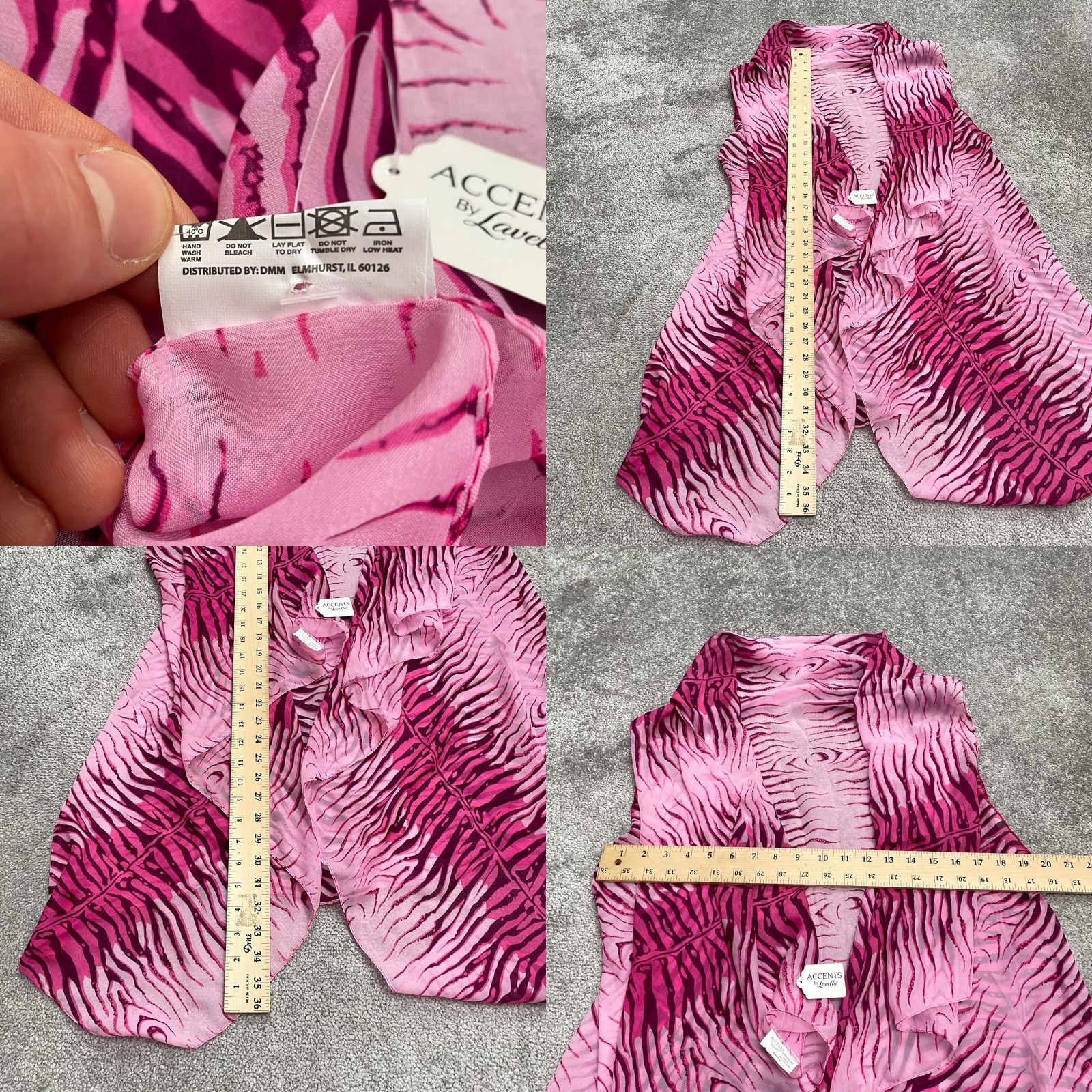 Vintage VINTAGE Accents By Lovello Womens Vest One Size Pink Zebra Print NWT Open Front Chiffon Sleeveless Mid-Length Summer Spring Beach Womens Size ONE SIZE - 8 Thumbnail