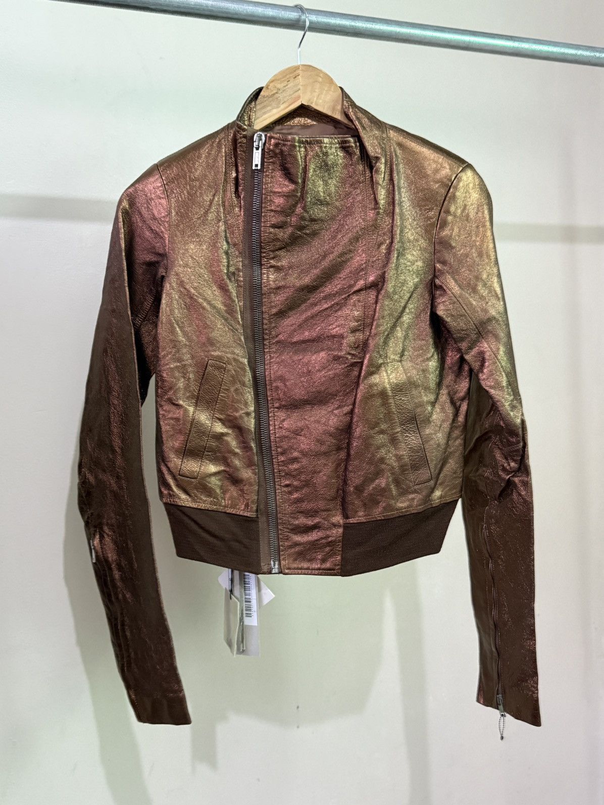 Rick Owens Rick Owens Bronze Funnel Neck Leather Jacket Size US XS / EU 42 / 0 - 1 Thumbnail
