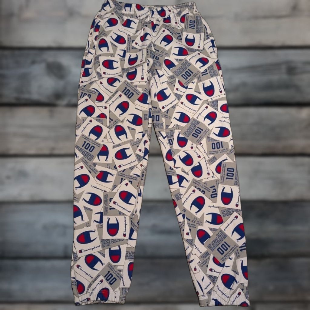 Champion Champion Sweatpants 3.0 Super Fleece Thick Sweat Pants Allover Tag Scatter Script Sz S White Unisex Adults Size US 29 - 1 Thumbnail