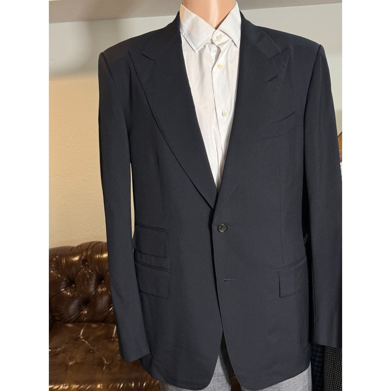 Tom Ford Tom Ford Navy Blue Wool Peak Lapel Suit Windsor 52R 42R Size 42R - 11 Thumbnail