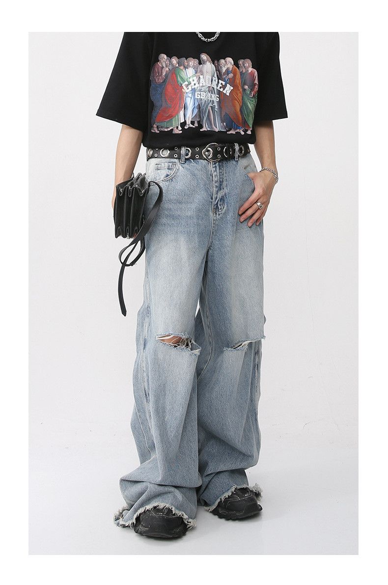 Japanese Brand × Jean Casual loose-fitting ripped denim trousers Size US 34 / EU 50 - 1 Thumbnail