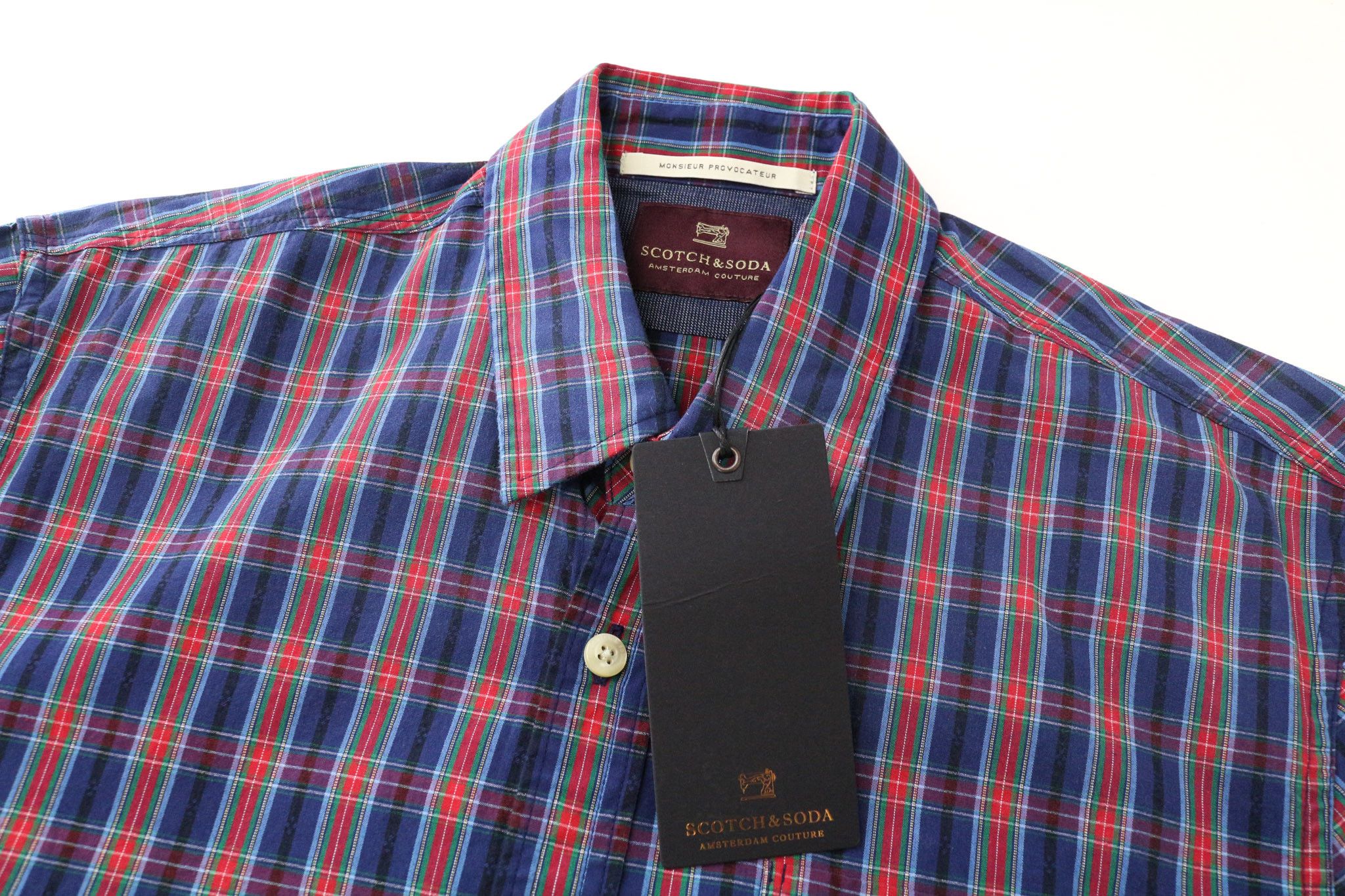 Scotch & Soda S Blue Plaid Melange Cotton Button Up Shirt 74559 Size US S / EU 44-46 / 1 - 3 Thumbnail