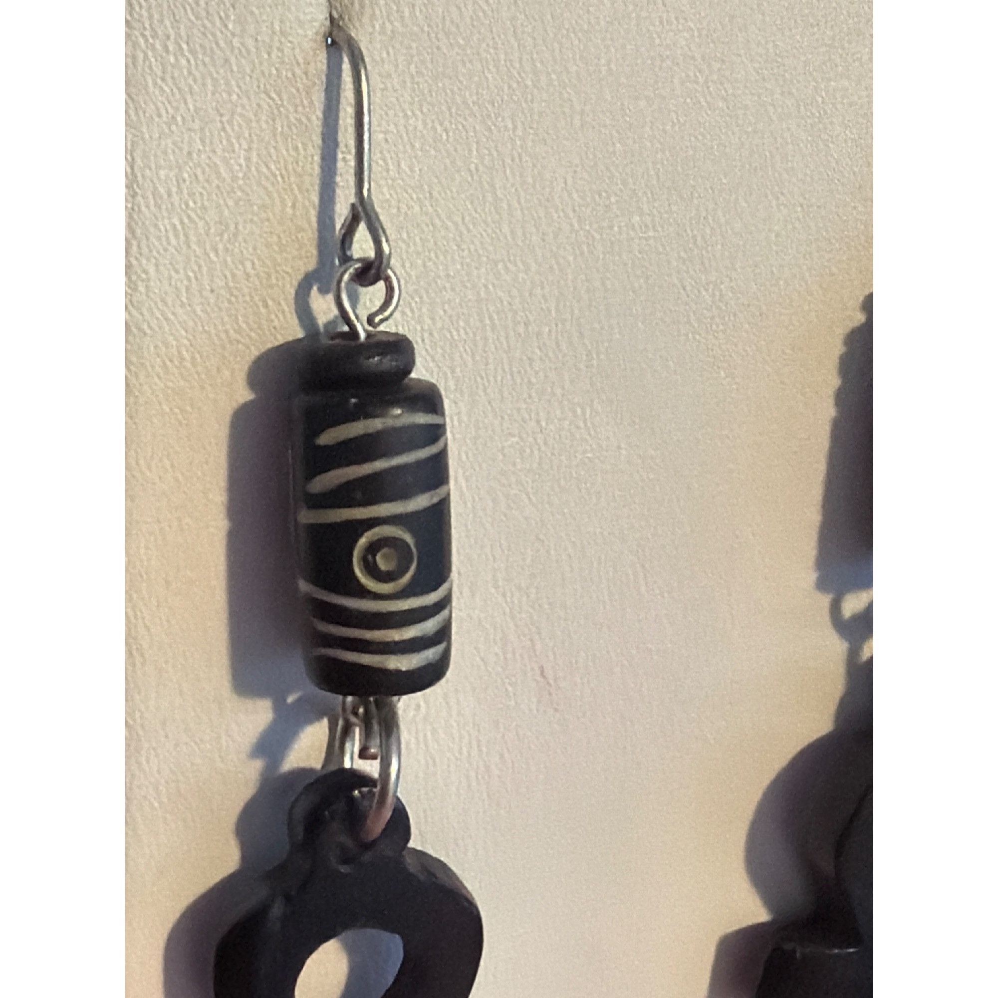 Other Black Ankh Dangle Earrings Tribal Wood Beads Silver Tone Hoo Size ONE SIZE - 3 Thumbnail