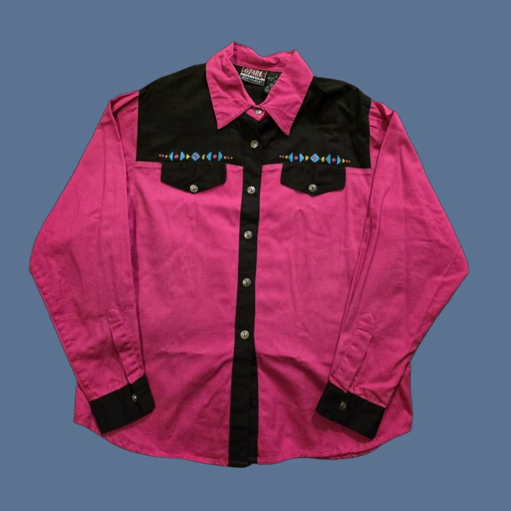 CO VINTAGE Ozark Mountain Jean Co Women's Western Rodeo Button Up Aztec Pink Small Size 28" / US 6 / IT 42 - 1 Thumbnail