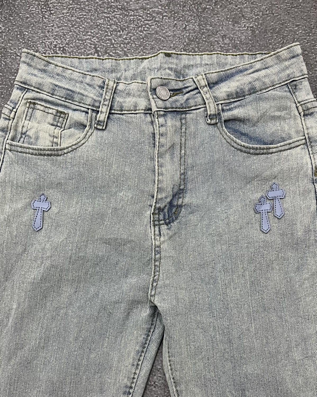 Japanese Brand Vintage Japanese GoldTrans Cross Flare Jeans Ch Goa styl Size 27" / US 4 / IT 40 - 4 Thumbnail