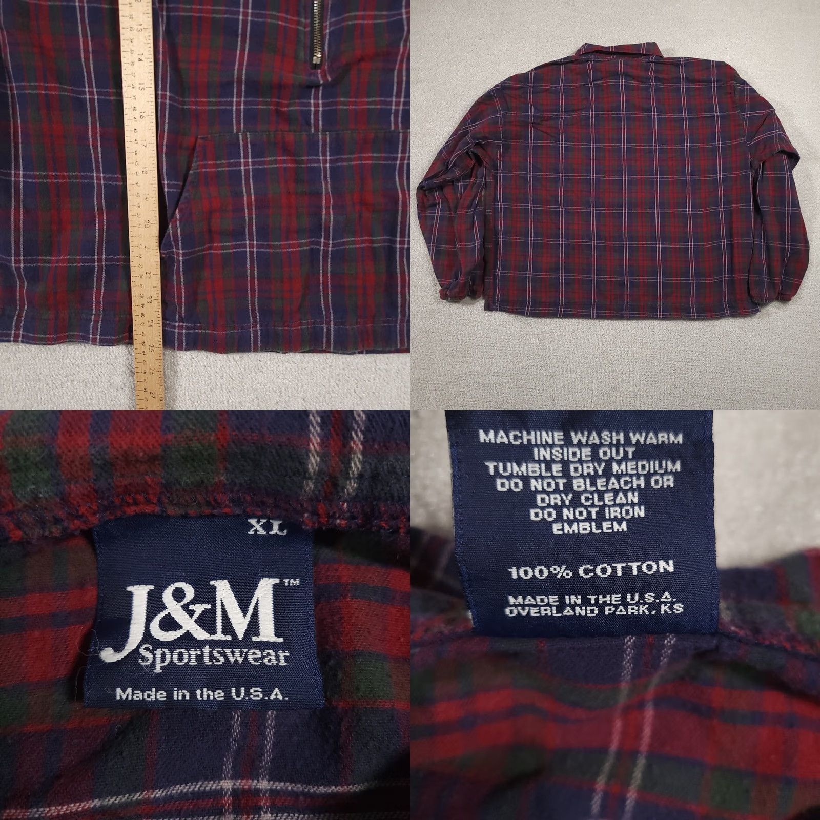 Salem Sportswear VINTAGE J&M Sportswear Jacket XL Mens Fleece 1/2 Zip Lincoln Trail Plaid Red USA 90s Hiking Winter Fall Spring Size US XL / EU 56 / 4 - 9 Thumbnail