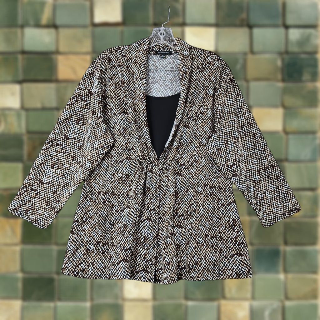 Vintage Notations Blouse Women Long Sleeve XL Brown Spotted Dress Shirt Womens XL Brown Spotted Blouse Size XL / US 12-14 / IT 48-50 - 1 Thumbnail
