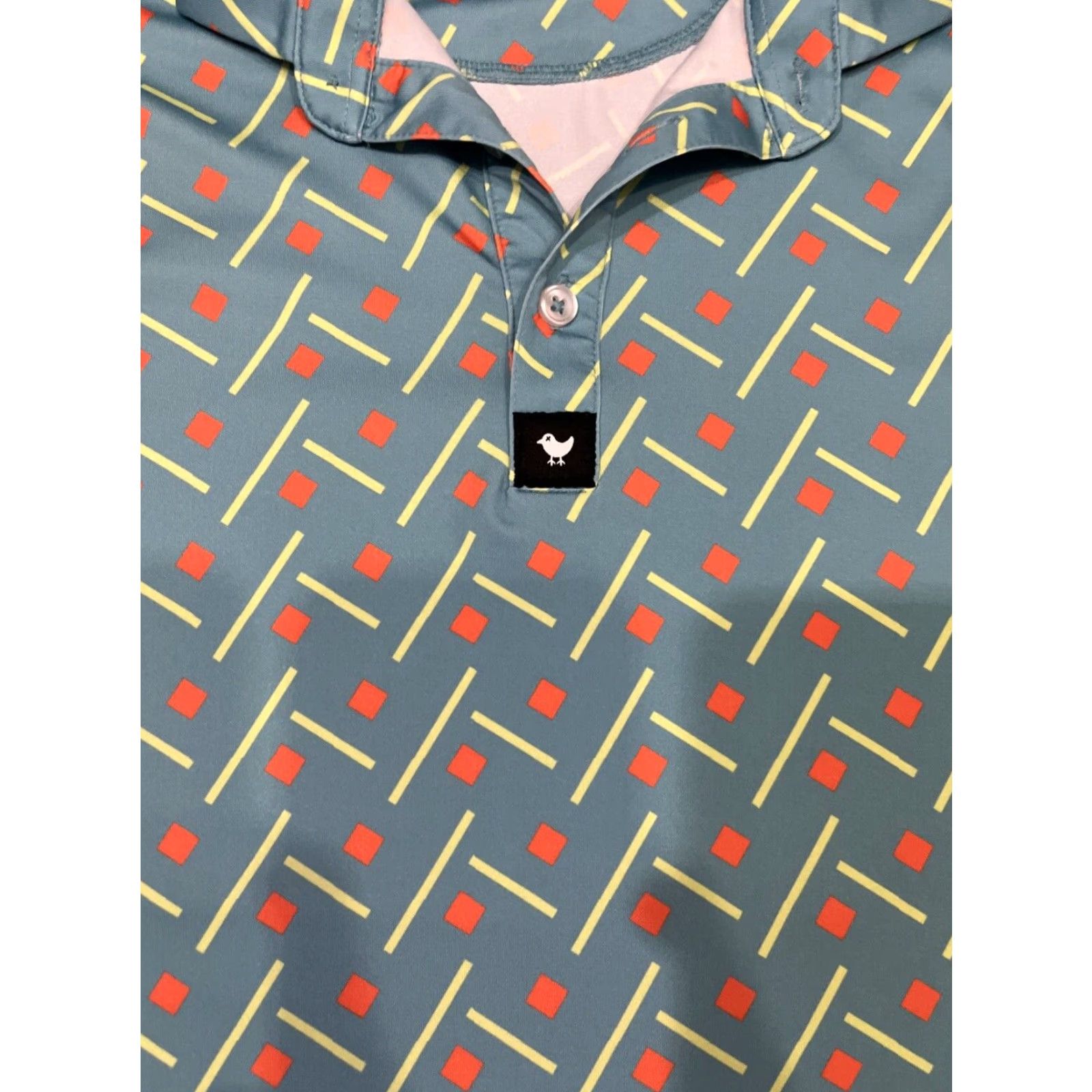 Vintage Bad Birdie Polo Shirt Men Medium Performance Golf Teal Orange Geometric Size US M / EU 48-50 / 2 - 2 Thumbnail