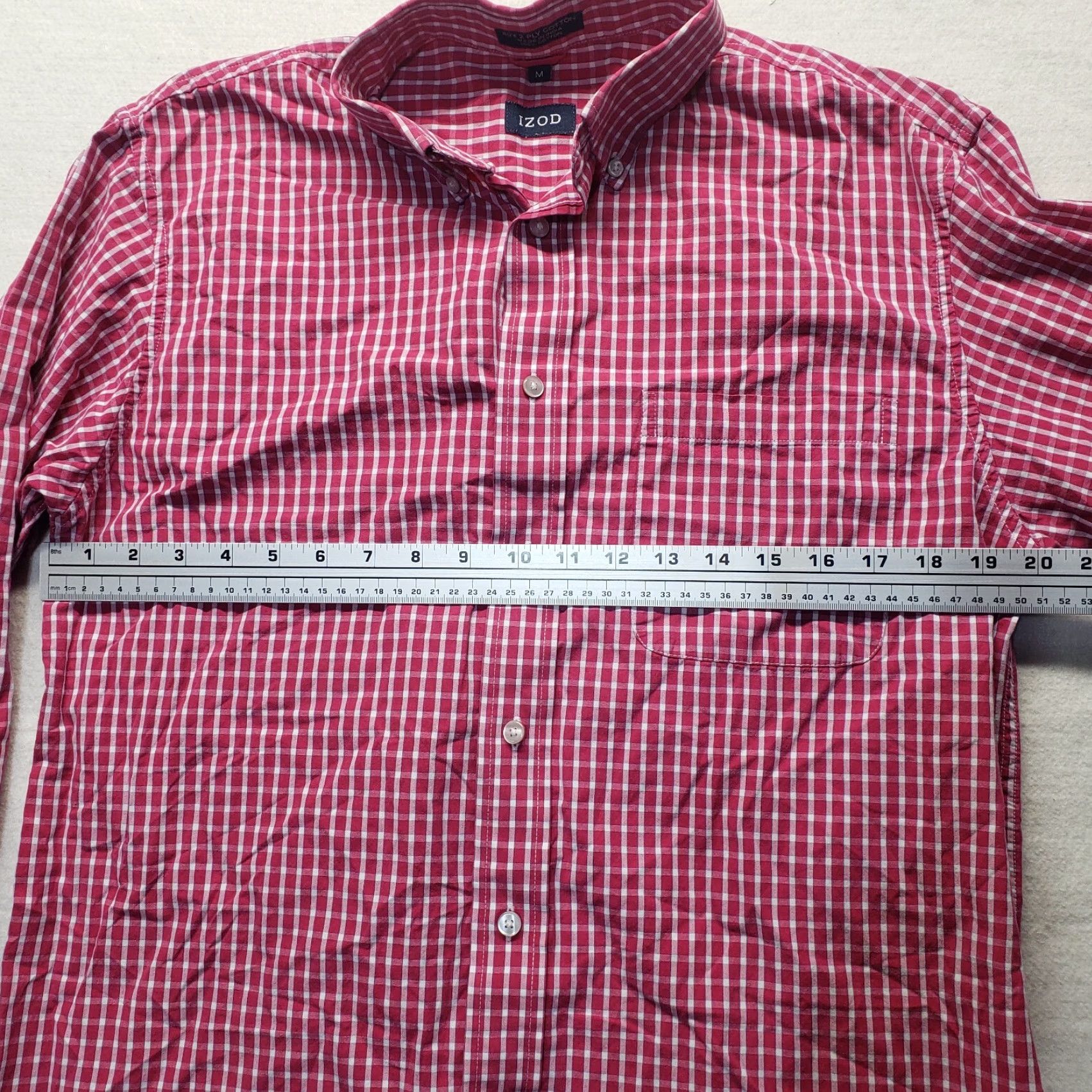Izod IZOD Shirt Button-Up Long Sleeve Pink Checkered Plaid Adult Men's M Medium Button-Down Collared Classic Fit Size US M / EU 48-50 / 2 - 4 Thumbnail