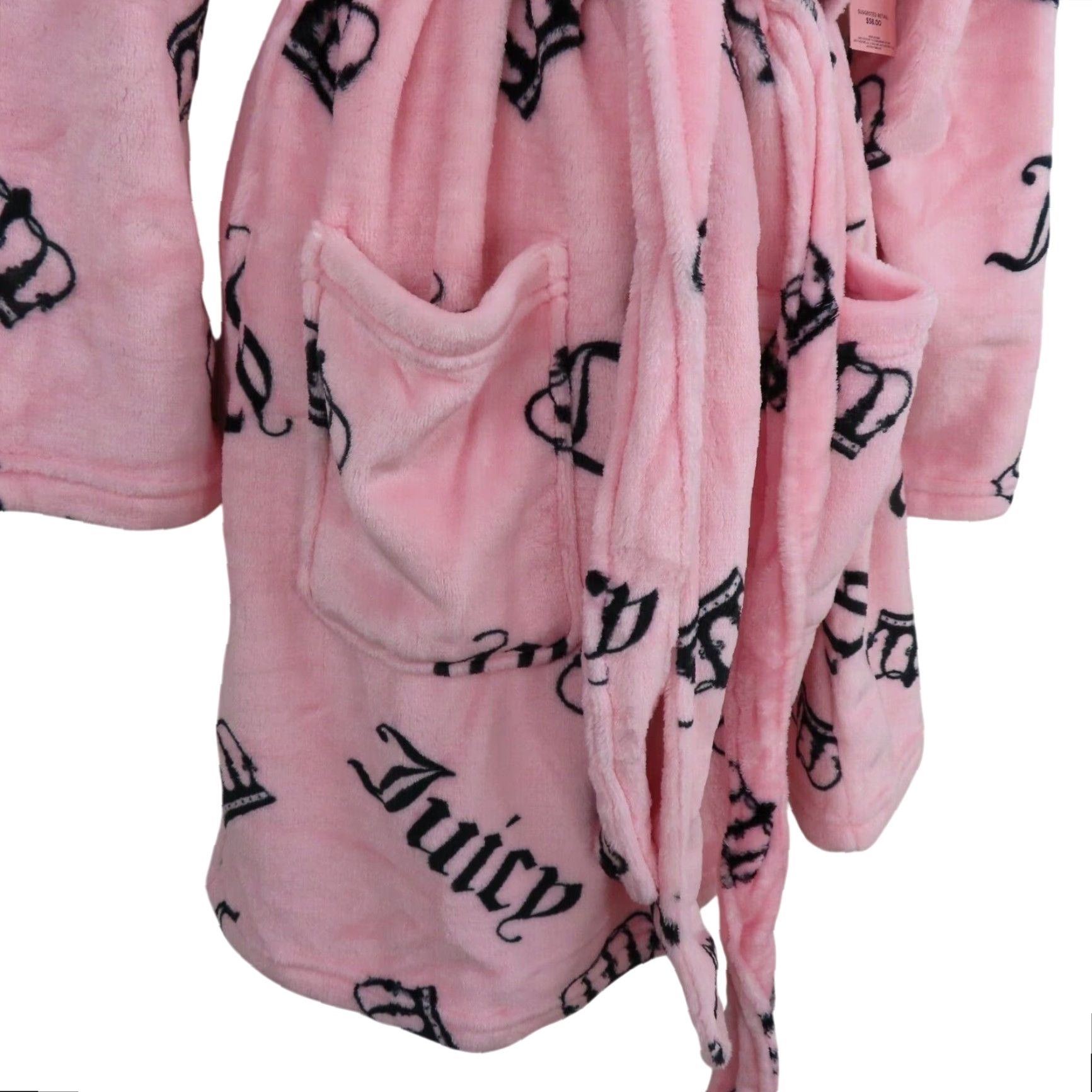 Juicy Couture Juicy Couture Women S/M Pink Black Logo Crown Hooded Knee Length Robe NEW NWT Size ONE SIZE - 3 Thumbnail