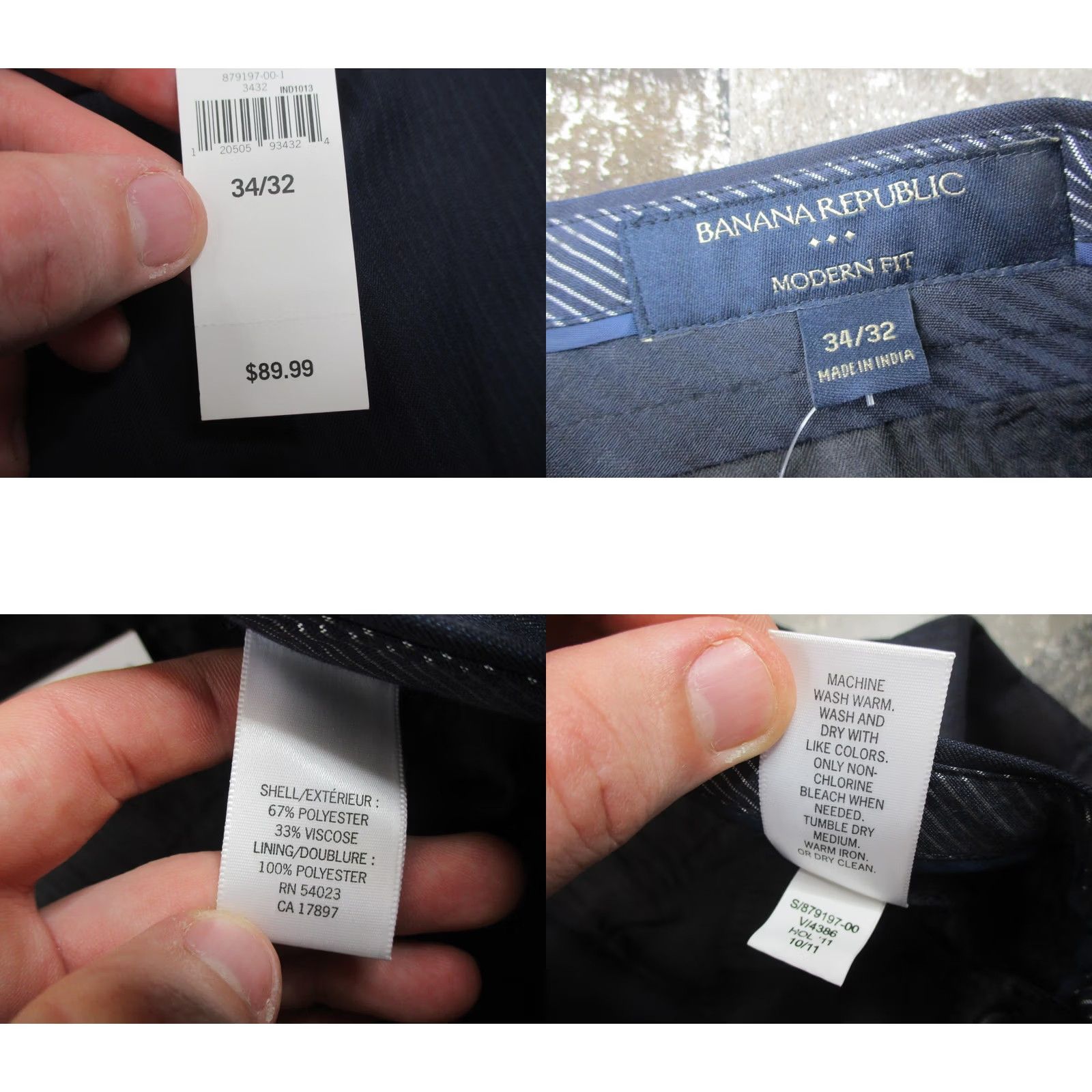 Banana Republic Dress Pants Mens 34x32 Blue Regular Flat Front