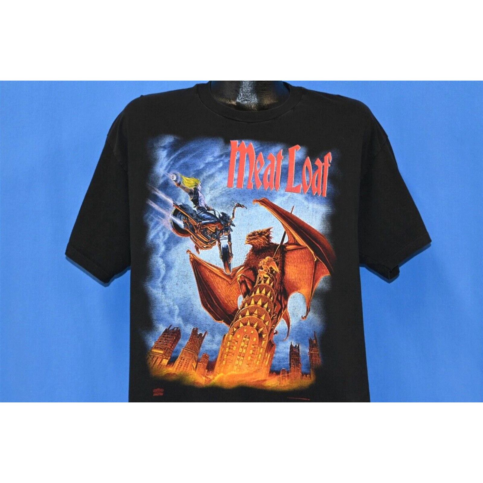 image of Hanes VTG 90's Meatloaf Everything Louder Than Else Tour Bat Rock Concert T-Shirt XL in White, Men'
