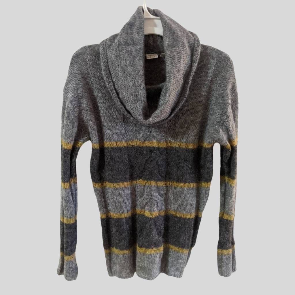 Esprit ESPRIT Women’s XS Cowl Neck Sweater Gray Gold Striped Mohair Wool Blend Knit Size XS / US 0-2 / IT 36-38 - 1 Thumbnail