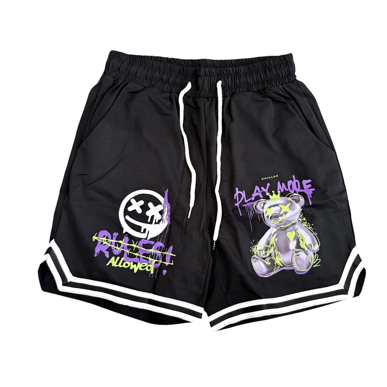 Shein Graphic Print Bear Drawstring Shorts in Black, Size S Size US 34 / EU 50 - 1 Thumbnail