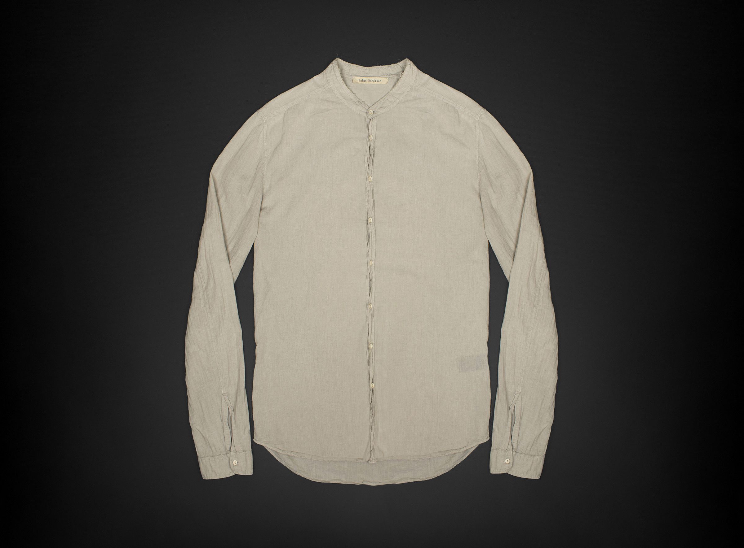 image of Poeme Bohemien Mandarin Collar Button Shirt in Beige/Gray, Men's (Size Medium)