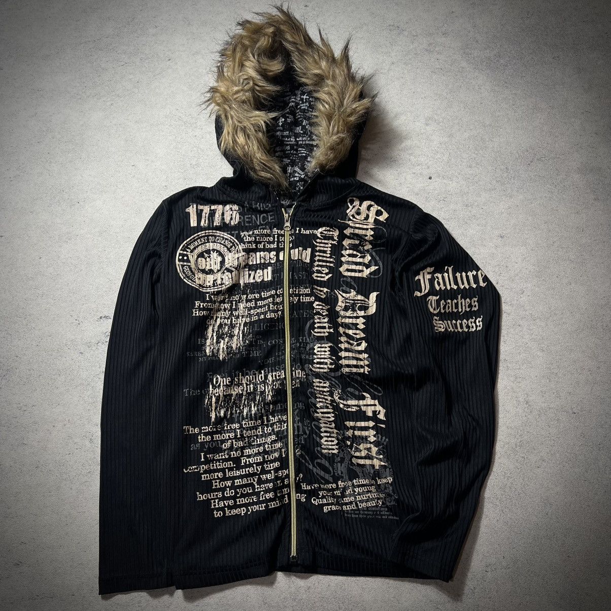 Japanese ORG Grunge Punk Vkei Fur Poem Style LS Hoodie
