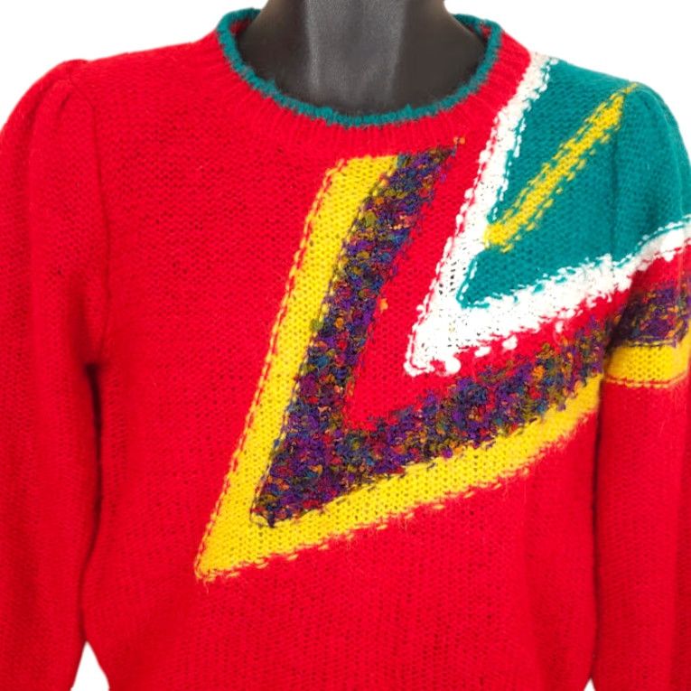 Vintage VINTAGE Abstract Sweater Womens Small Red Fuzzy Knit Crew Neck 80s 90s Pullover Mens? Women? Size S / US 4 / IT 40 - 2 Thumbnail