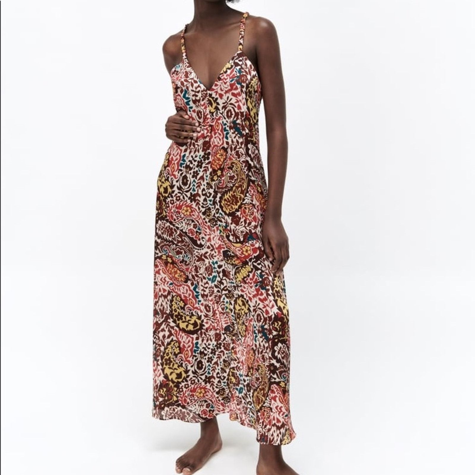 ZARA BLOGGER FAVORITE PRINT DRESS BORDEAUX / ECRU