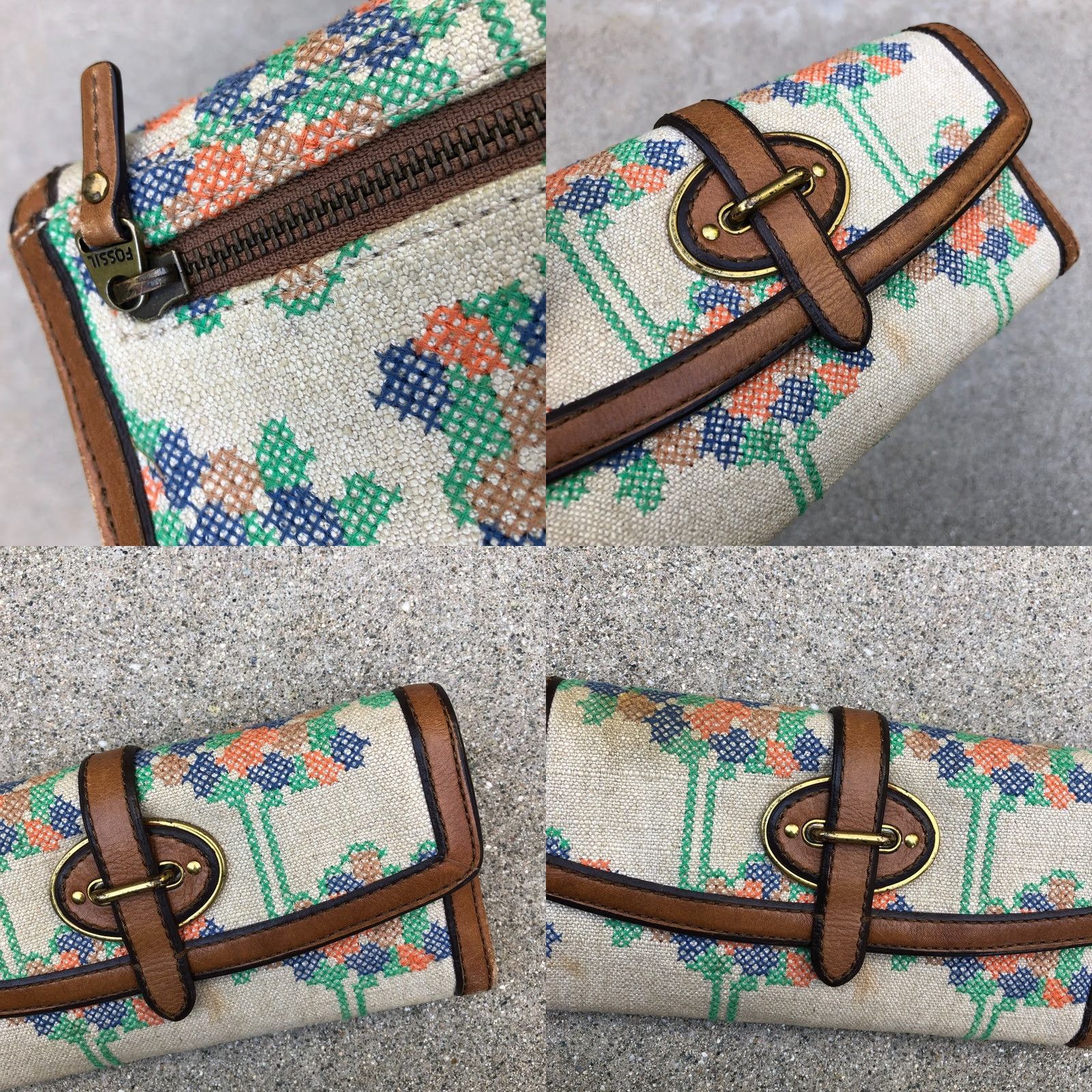 Fossil VTG Fossil Leather Clutch Wallet Floral 7.5" x 4" Multicolor Women One Size KS Size ONE SIZE - 8 Thumbnail