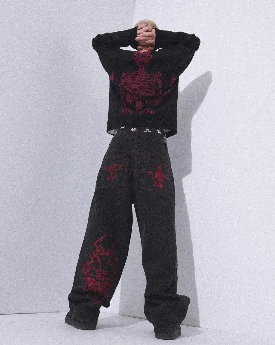 Japanese Brand American Retro Y2K jeans skeleton straight Trousers Wide Leg Size US 32 / EU 48 - 5 Thumbnail