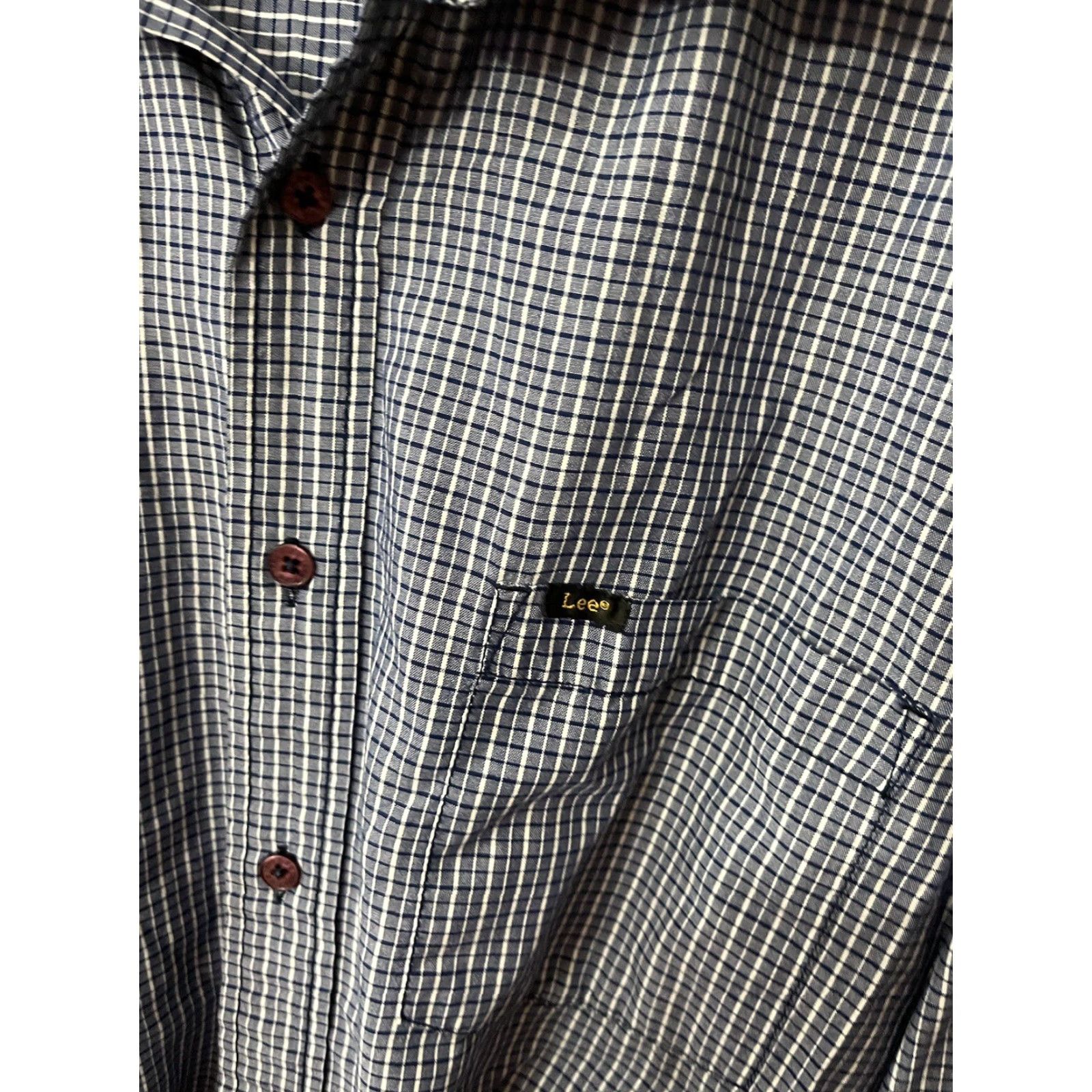 Lee VINTAGE Lee Mens Shirt Western Button-Up Tops Sawtooth Front Pocket Plaid Blue Cotton Twill 2XL Size US XXL / EU 58 / 5 - 2 Thumbnail