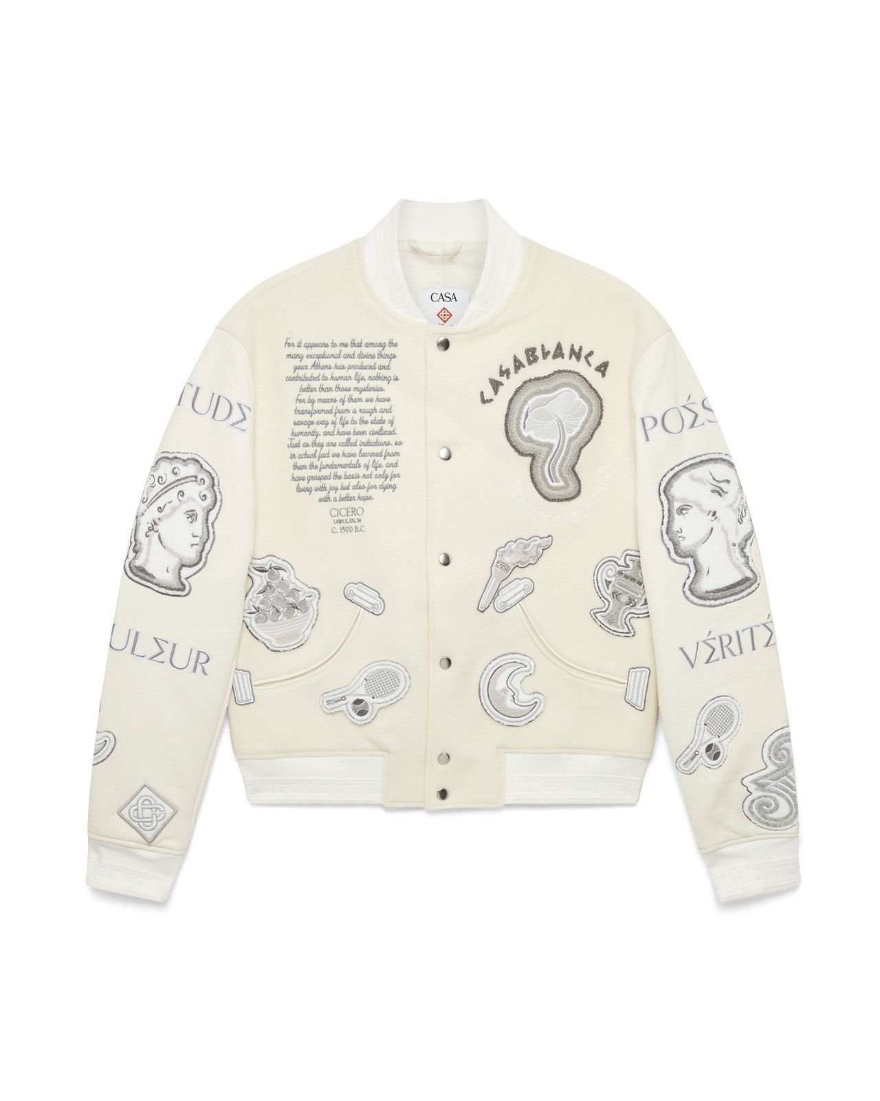Casablanca os11x0725 Chenille Patchwork Bomber Jacket in Ivory Size US XL / EU 56 / 4 - 1 Thumbnail