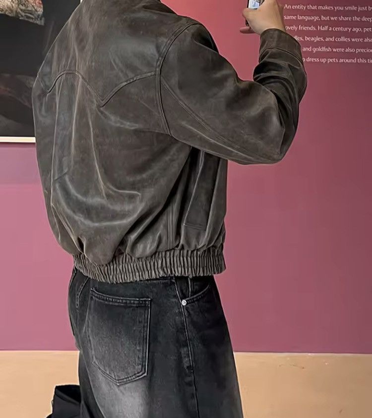 Lightweight Distressed Washed Brown Pu Leather Jacket