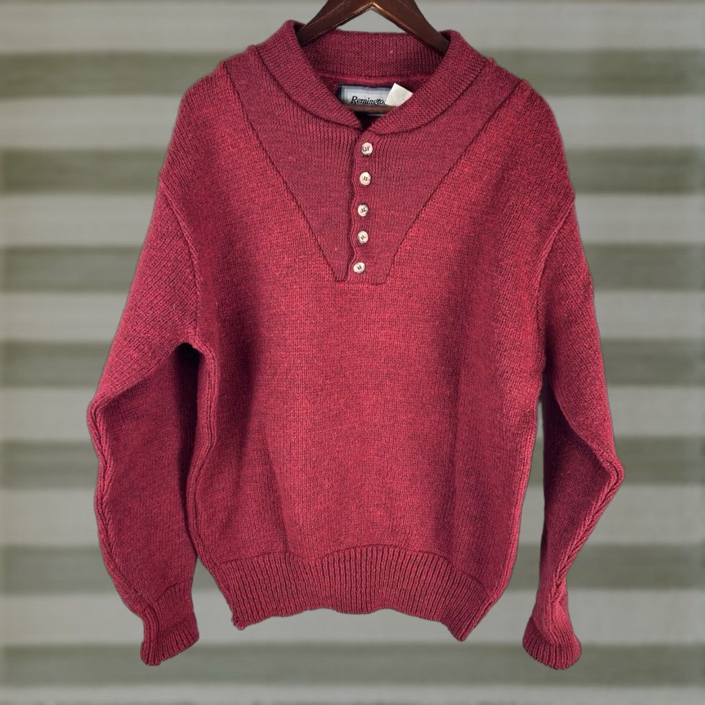 Vintage VINTAGE Remington Sweater Men’s XL Windstopper Wool Orlon Red Chest Vtg 5 Button Pullover Crew Neck Long Sleeve Knit Solid USA 90s Mens Size US XL / EU 56 / 4 - 1 Thumbnail