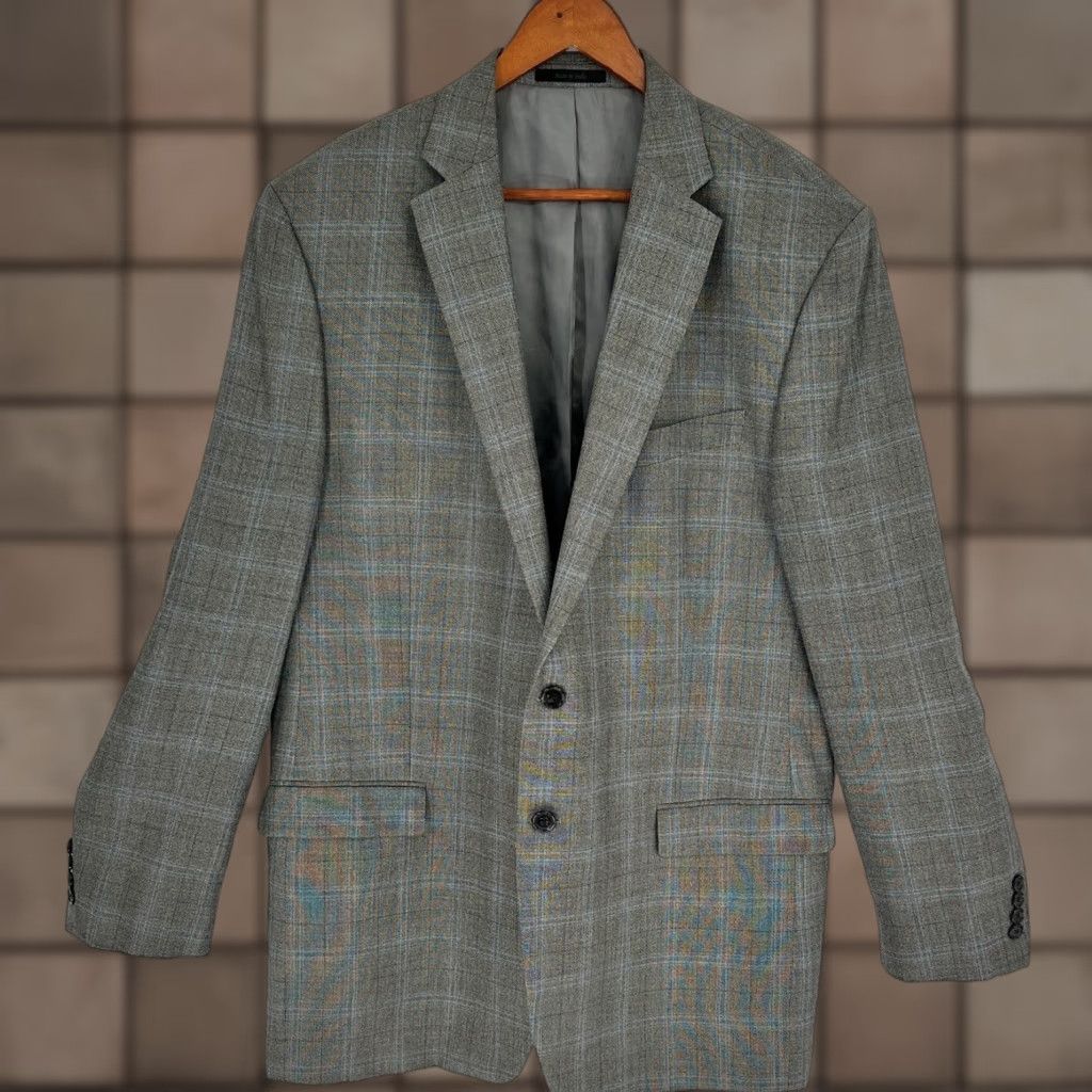 Ralph Lauren Lauren Ralph Lauren Blazer Jacket Mens Size 46L Silk Wool Gray Plaid Sport Coat Size 46R - 1 Thumbnail