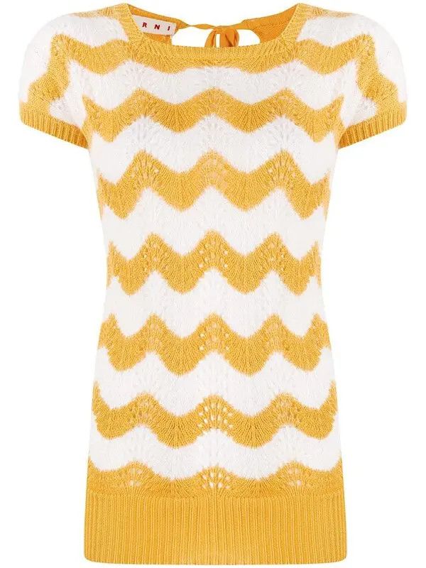 o1y1125 Round Collar Sweater in White/Yellow