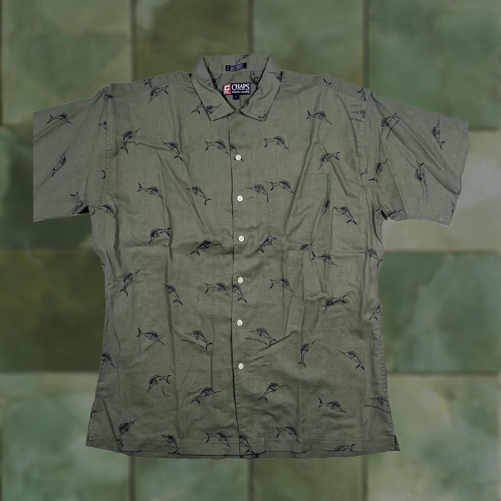 Ralph Lauren Chaps Ralph Lauren Shirt Mens L Green Fish Print Short Sleeve Button Up Size US L / EU 52-54 / 3 - 1 Thumbnail