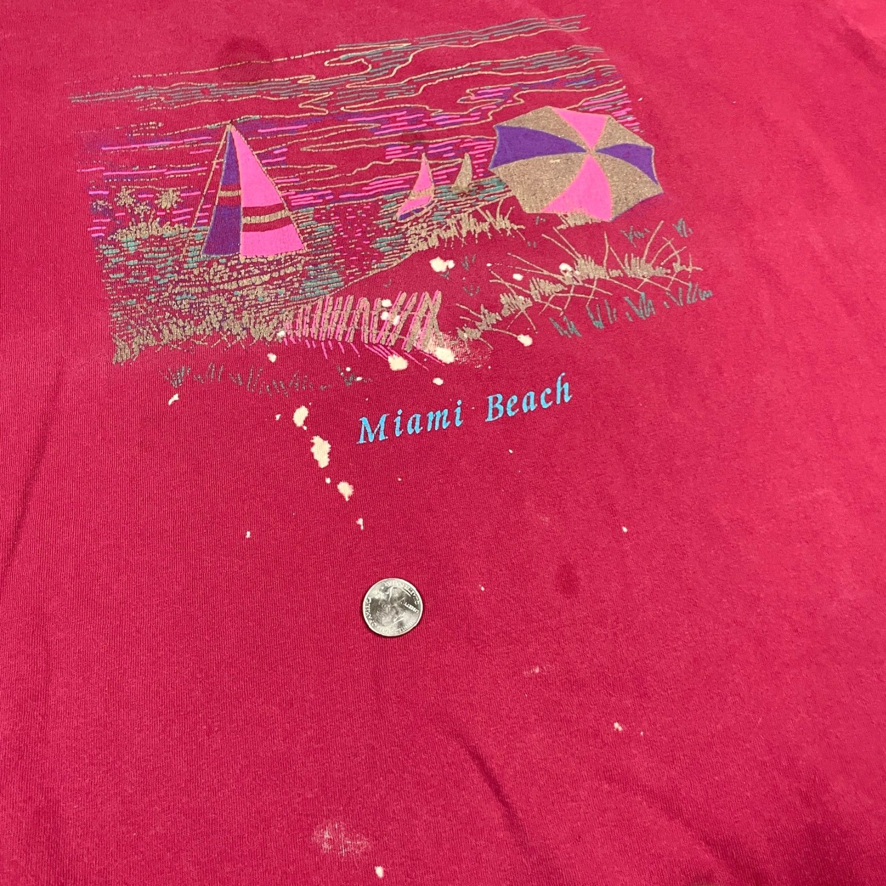 Vintage VINTAGE Miami Tshirt Mens Large Red Beach Single Stitch Art Tee Adult Shirt Size US L / EU 52-54 / 3 - 7 Thumbnail