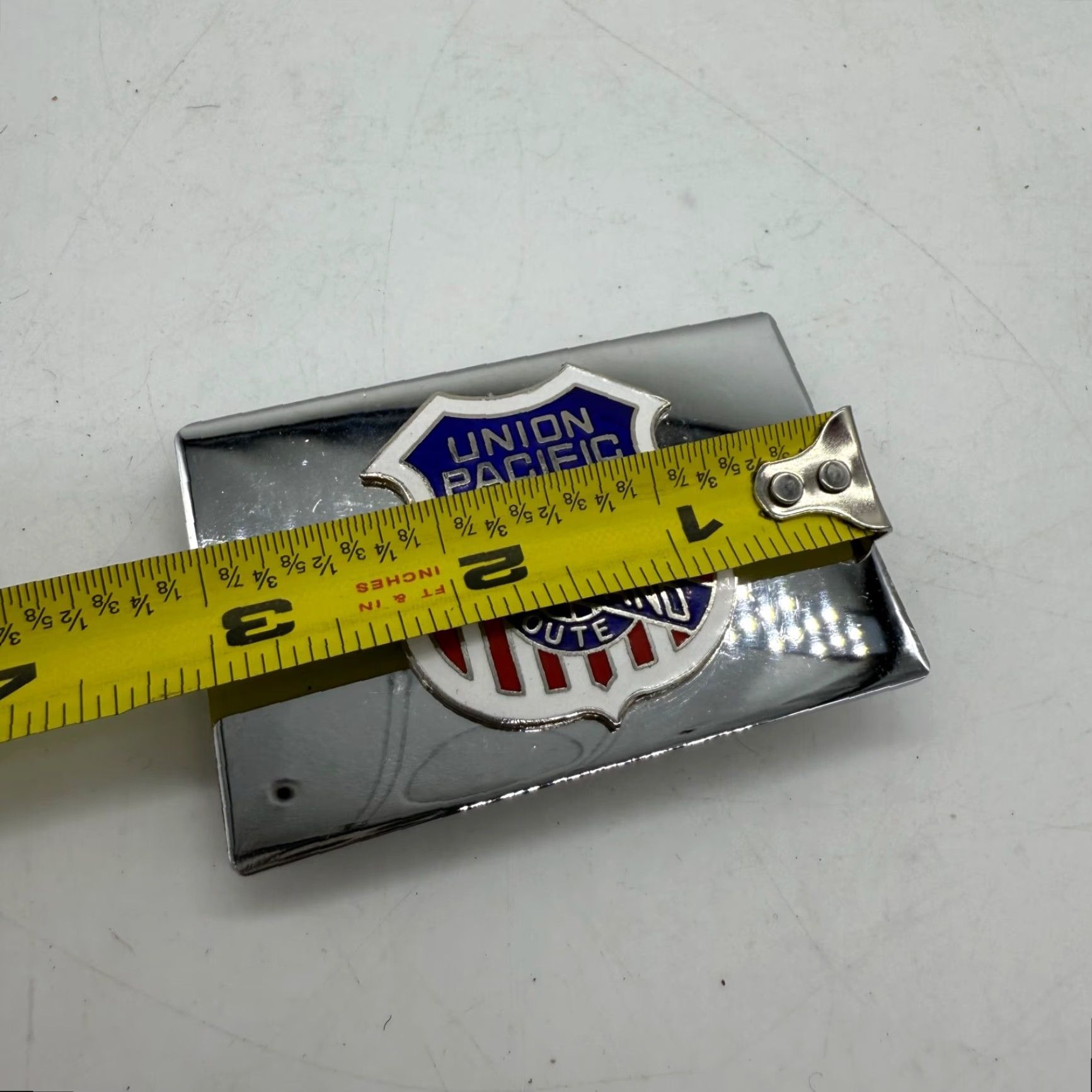 Vintage Union Pacific The Overland Route Chrome Mirror Belt Buckle Railroad Men Silver Buckle Size ONE SIZE - 3 Thumbnail