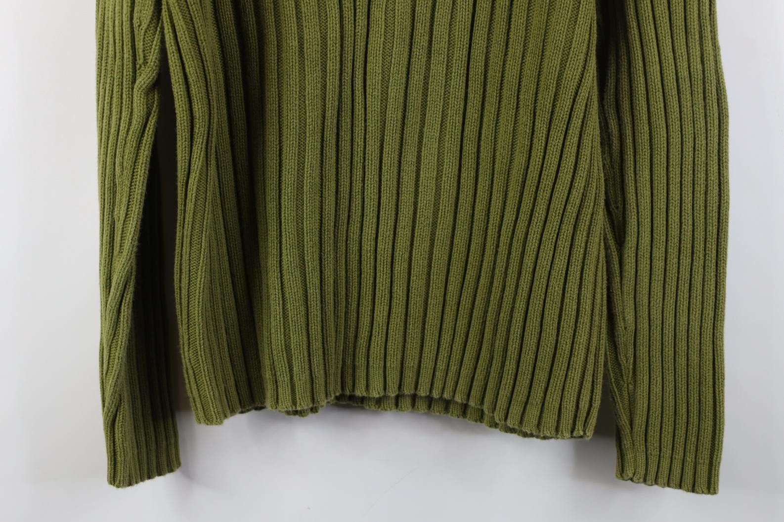 Express Vintage Y2K Express Chunky Ribbed Knit Sweater Green Cotton Size M / US 6-8 / IT 42-44 - 10 Thumbnail