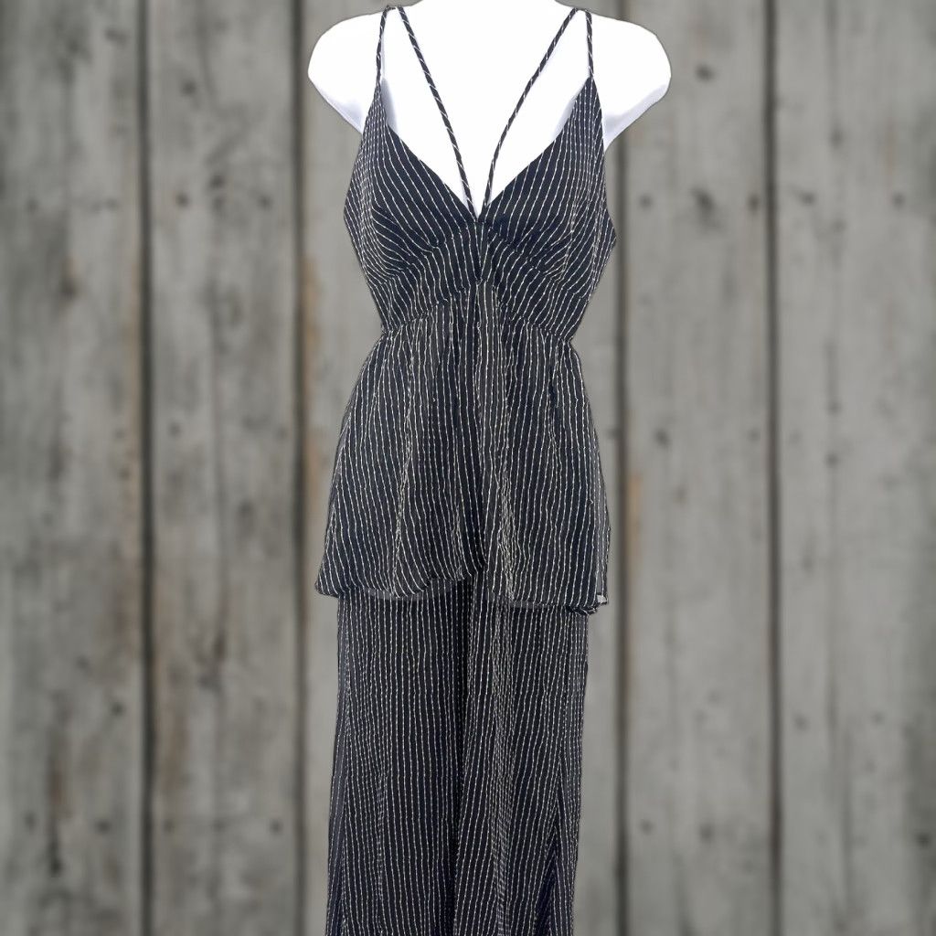 Vintage VINTAGE Stone Cold Fox Dress Womens Small Silk Sleeveless Ruffle Striped Maxi Bohemian Sheer Party Casual Size S / US 4 / IT 40 - 1 Thumbnail