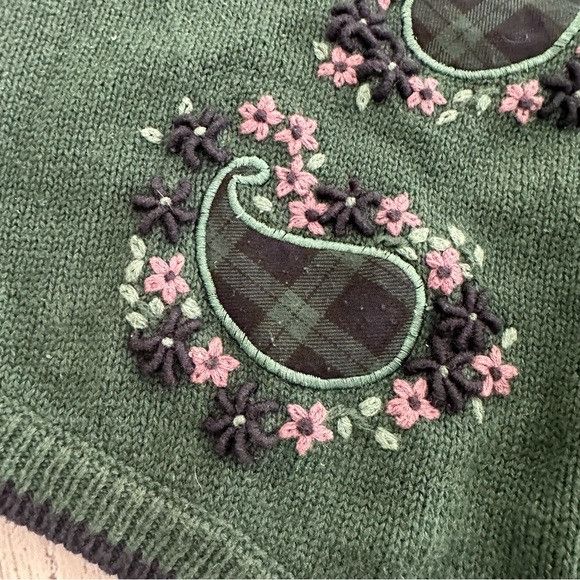 Other Vintage Christopher & Banks Hand Embroidered Forest Green Kn Size L / US 10 / IT 46 - 4 Thumbnail