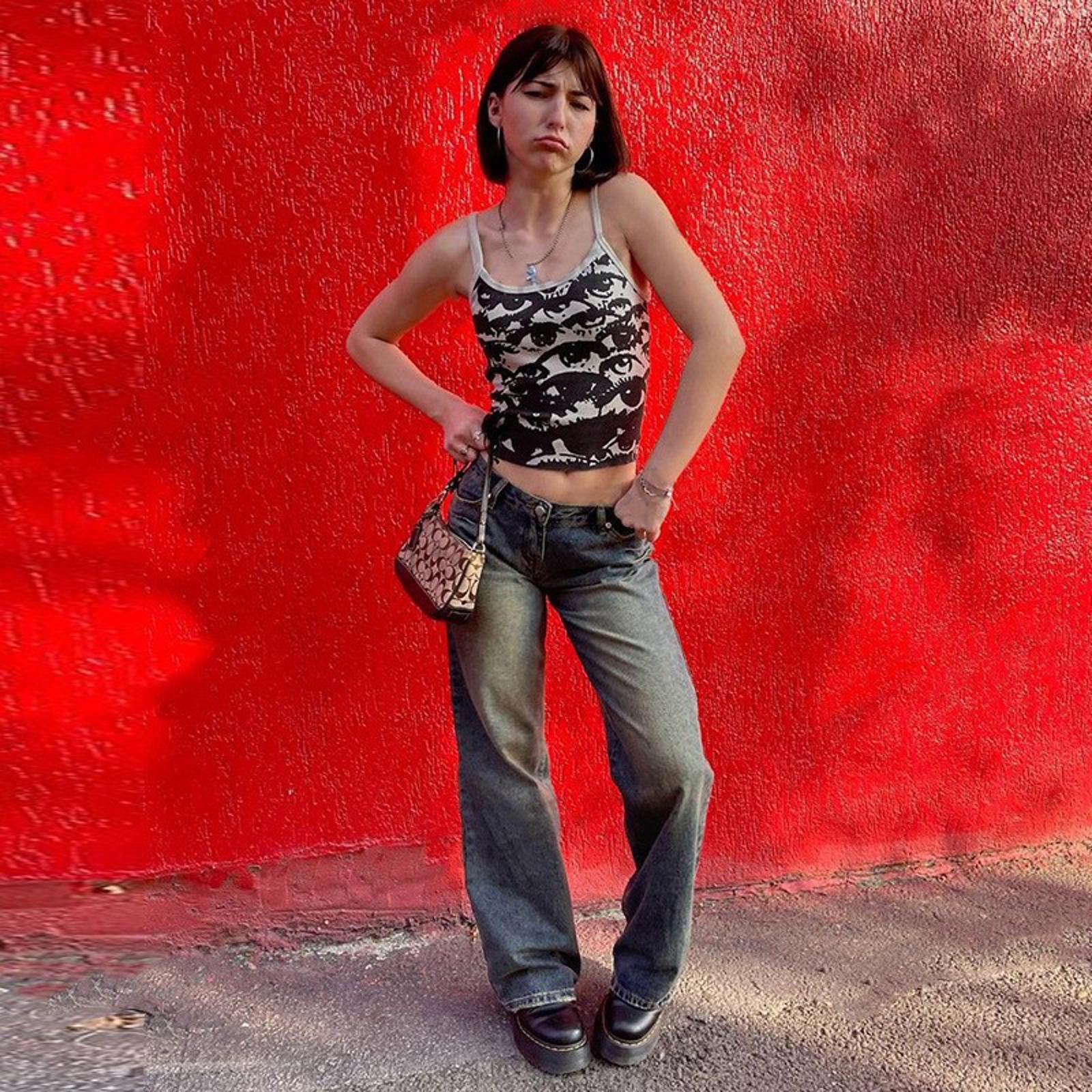 The Unbranded Brand Retro Black Y2K Print Vest Sling Hot Girl Summer Slim Top Size ONE SIZE - 2 Thumbnail