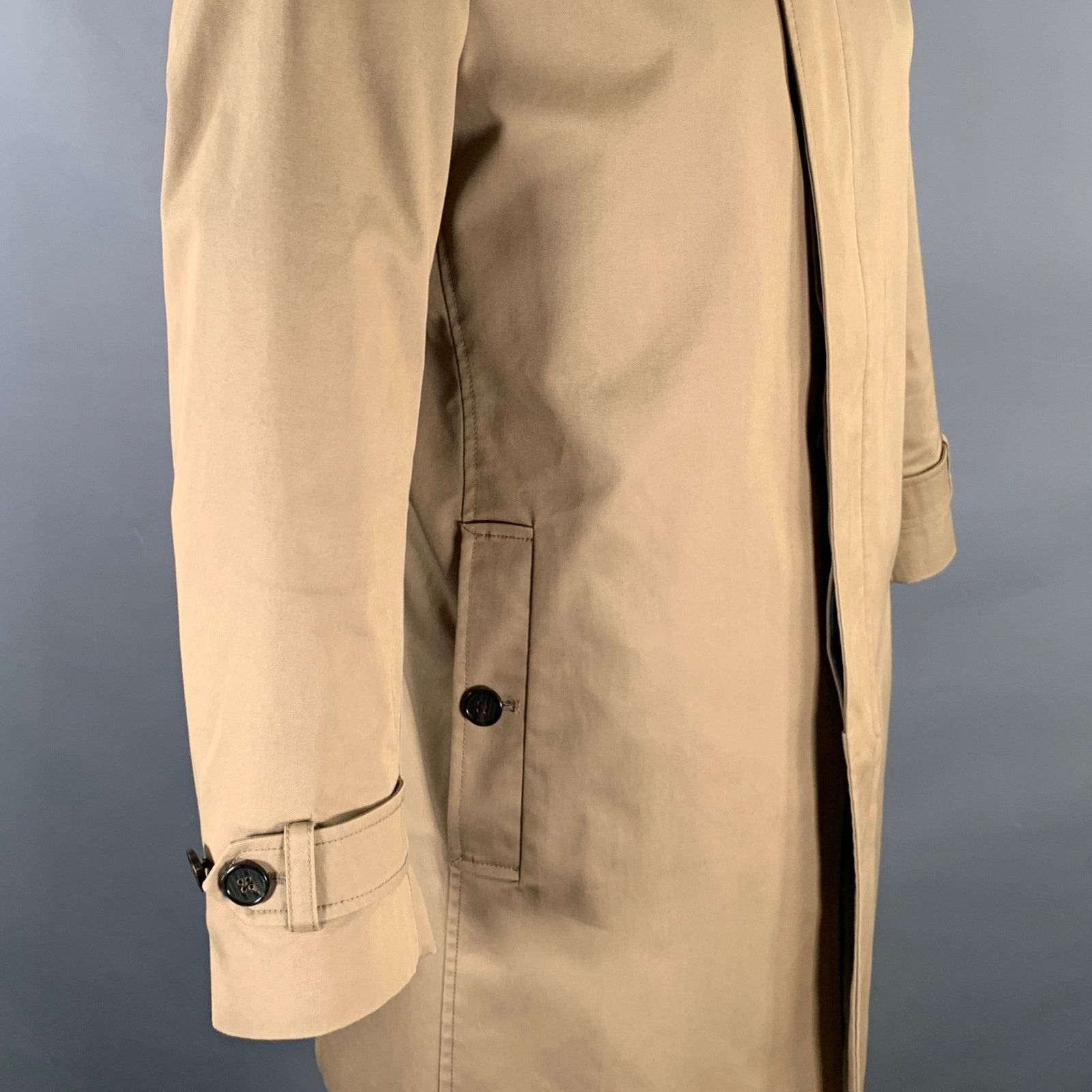 Ted Baker TED BAKER Size L Khaki Solid Cotton Polyamide Overcoat Coat Size US L / EU 52-54 / 3 - 4 Thumbnail