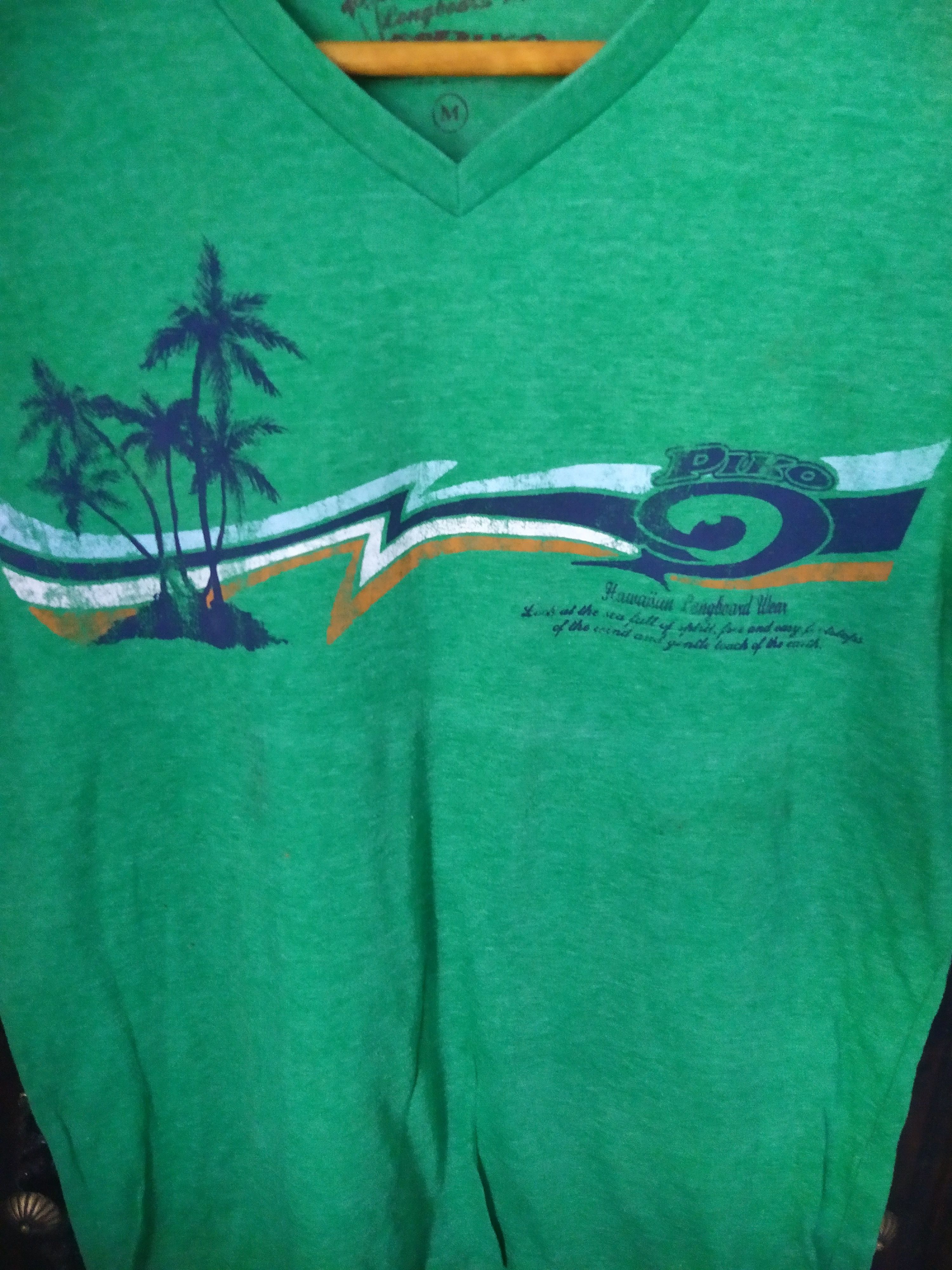 Vintage Piko Green V-Neck Palm Tree Graphic Tee Size US M / EU 48-50 / 2 - 4 Thumbnail