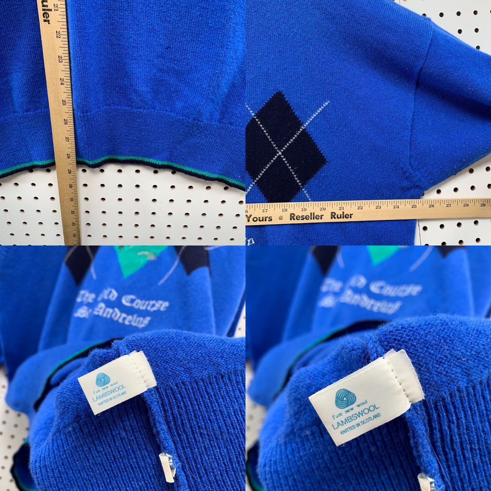 Vintage VTG Clan Royal St Andrews Knit Sweater Mens L Blue 100% Lambswool Crew Neck Pullover Size 42 Large UK Vintage Mens Sweater Size US L / EU 52-54 / 3 - 9 Thumbnail