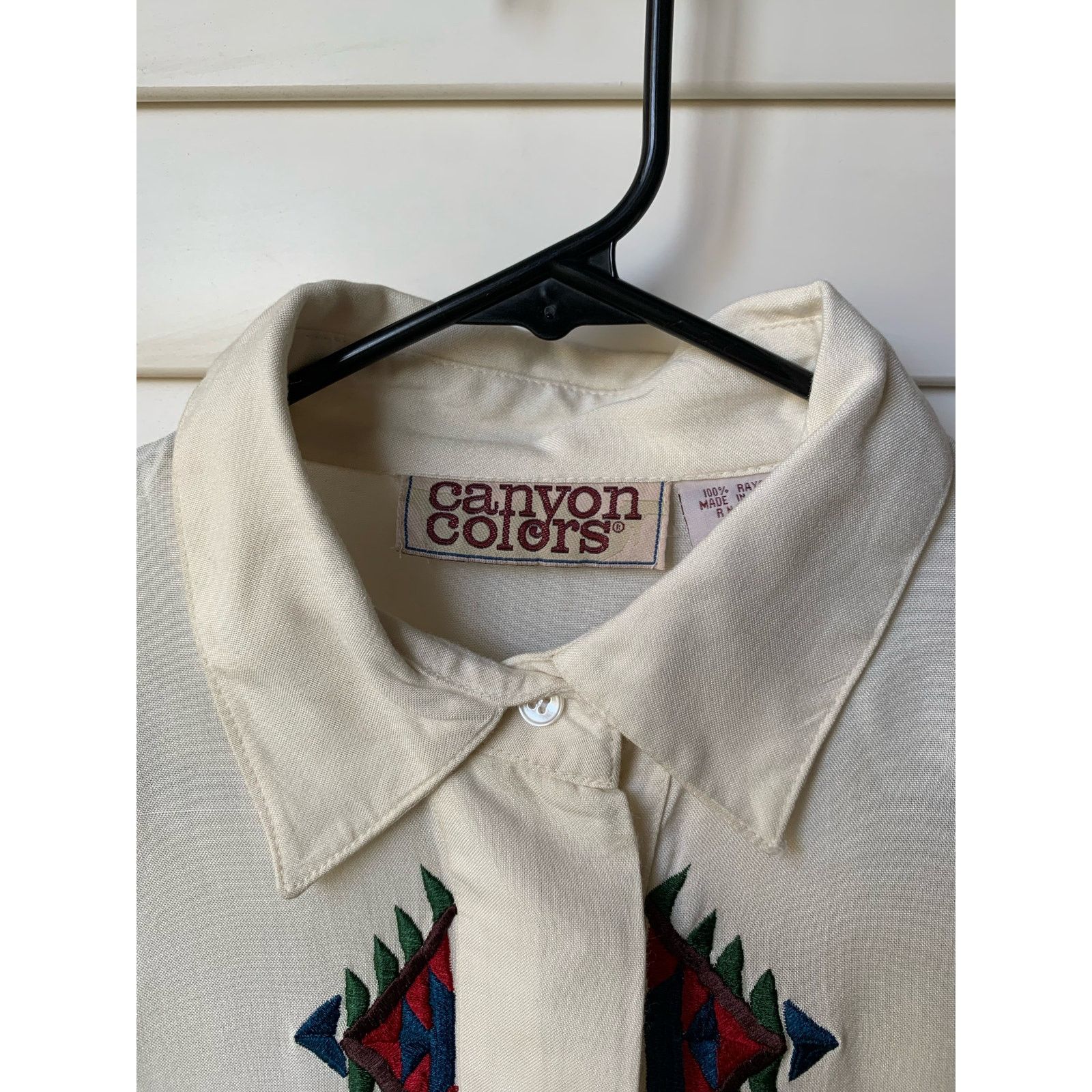 Vintage Embroidered Western Button Down Off White Shirt NWT Size XL / US 12-14 / IT 48-50 - 2 Thumbnail