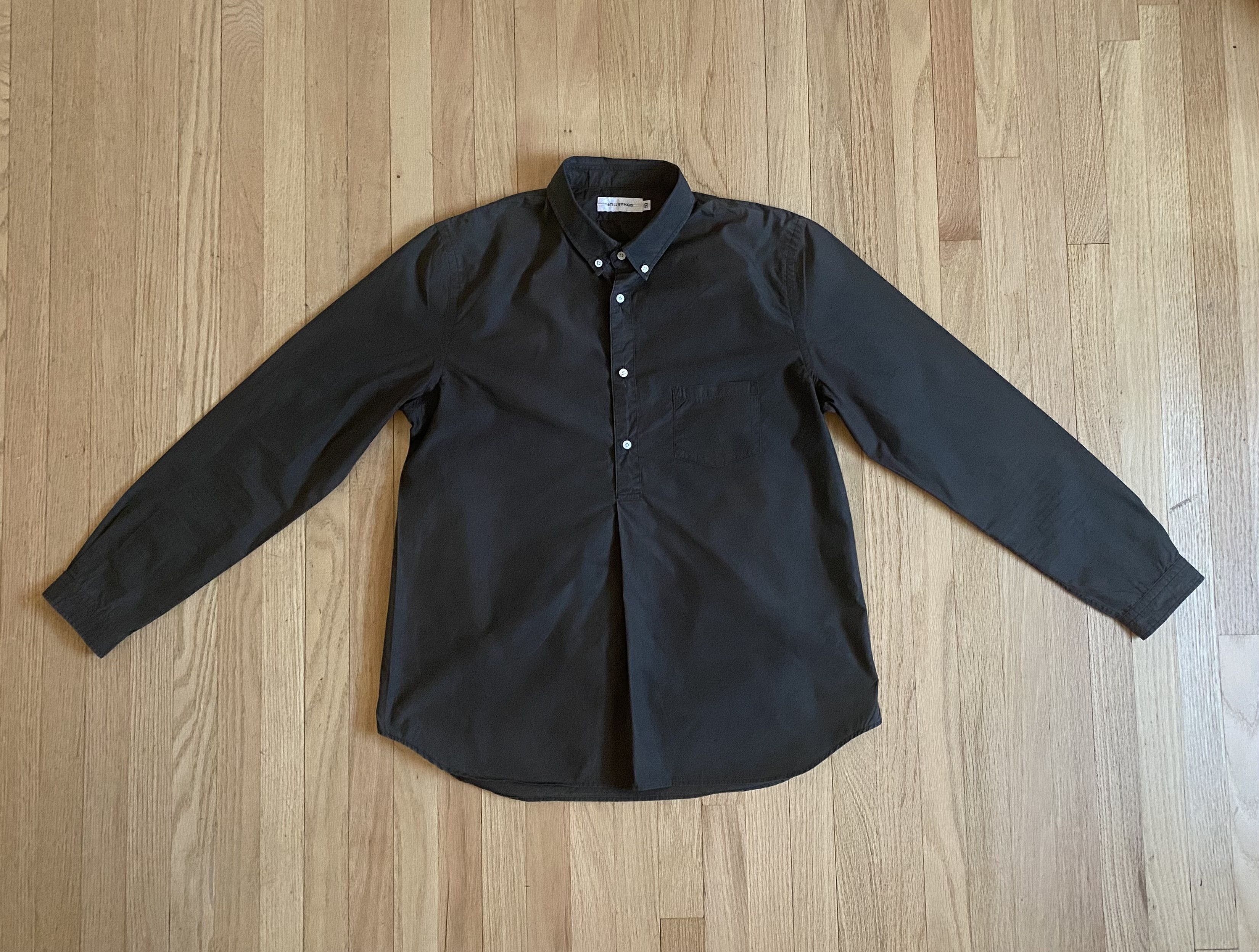 image of Still By Hand Half Button Up Shirt in Sun Faded Black, Men's (Size Medium)