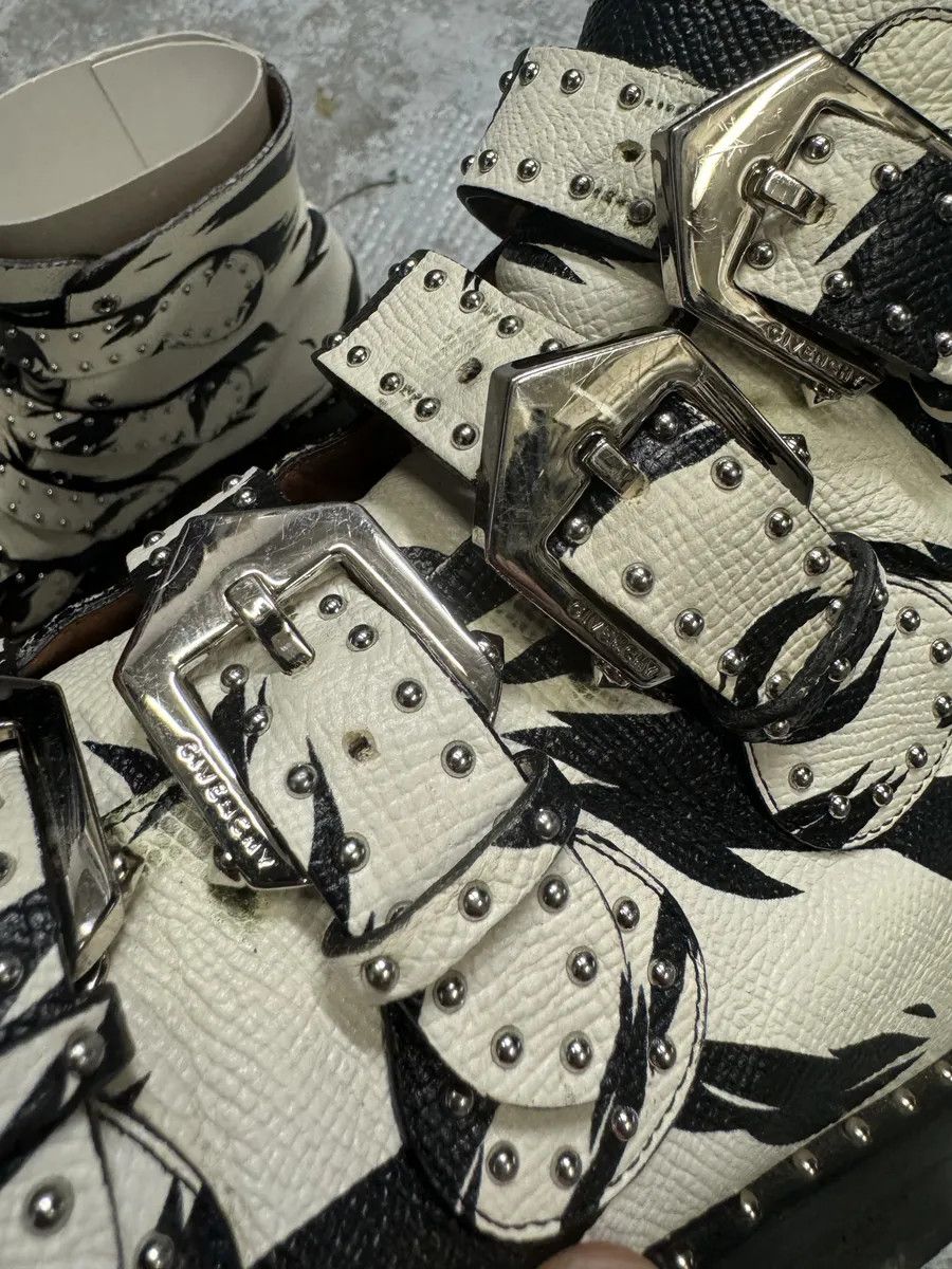 Givenchy Black & White Zebra Leather Studded Strapped Boots