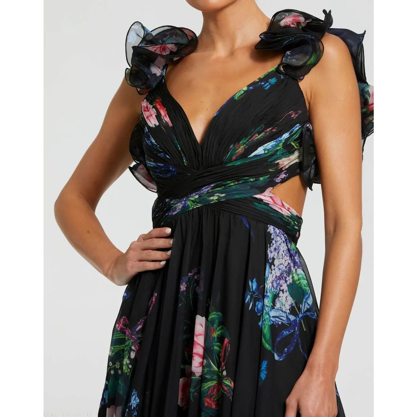 Mac Duggal Mac Duggal 68746 Ruffle Tiered Floral Cut Out Chiffon Gown,4 Size S / US 4 / IT 40 - 2 Thumbnail