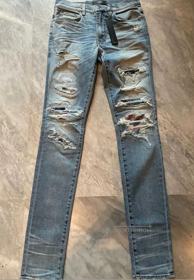 Amiri Amiri Classic Rendered Destroyed Patchwork Blue Bull Size Size US 31 - 1 Thumbnail